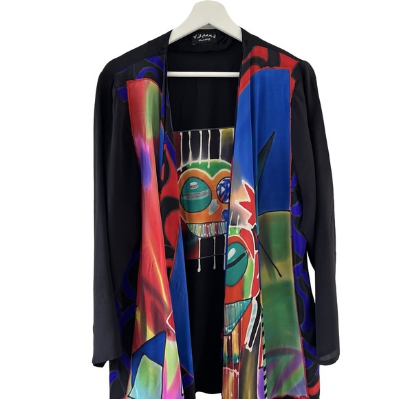 Diemme Dhun Shroff Silk Jacket Womens Large Multicolor Abstract Art Drape India‎ - Picture 7 of 15